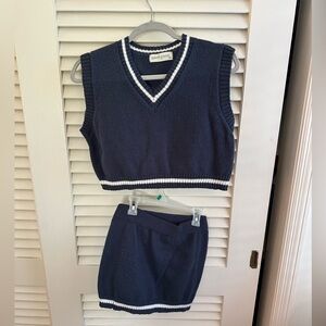 navy knit pants store set
